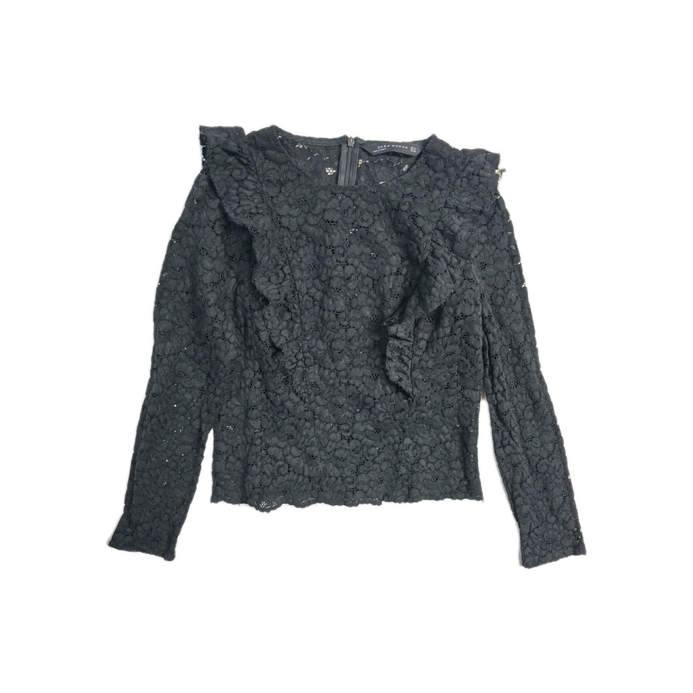 Zara Women's Black Blouse Zip Up M Crochet